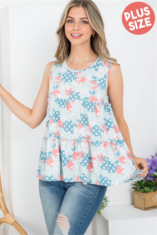S15-5-1-PPT20985X-MNT - PLUS SIZE FLORAL PRINT PULL MERROW TANK TOP- MINT 3-2-1 (NOW $3.25 ONLY!)