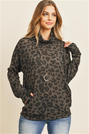 S11-10-2-PPT2101-MC - COWL NECK LEOPARD SWEATER WITH INSEAM POCKET- MOCHA 1-2-2-2