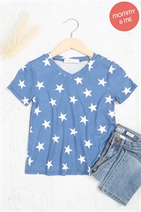 S14-11-2-PPT21012TK-NV-1 - KIDS V-NECK SHORT SLEEVE STAR PRINT TOP- NAVY 1-1-0-0-1-1-1-0