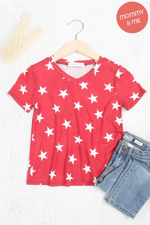 S14-11-2-PPT21012TK-RD-1 - KIDS V-NECK SHORT SLEEVE STAR PRINT TOP- RED 0-0-0-0-0-0-0-2