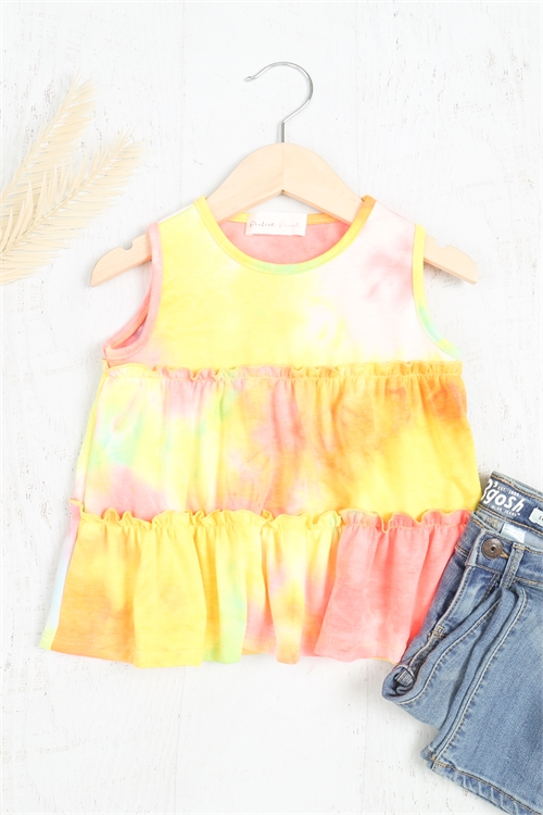 C58-B-PPT21023TK-BLYLWPK-A - KIDS TIE DYE PULL MERROW TIERED TANK TOP- BLUE YELLOW PINK 4-4-4-3-3-4-3-2