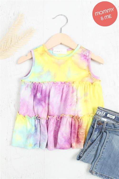 S8-1-5-PPT21023TK-MGTYLW-1 - KIDS TIE DYE PULL MERROW TIERED TANK TOP- MAGENTA YELLOW 2