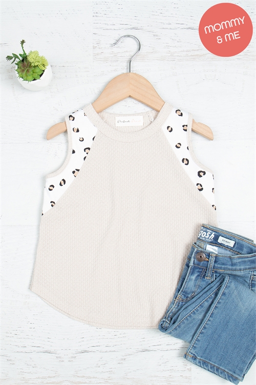 C46-B-PPT21024TK-BG-A - KIDS LEOPARD CONTRAST HACCI TANK TOP- BEIGE-TAUPE/BROWN/BLACK 5-6-2-4-0-0-0-1