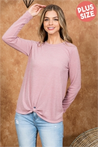 S10-15-1-PPT21063X-NMV - PLUS SIZE PUNCH HOLE DETAIL FRONT LONG SLEEVE TOP- NEW MAUVE 3-2-1