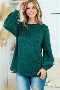 S12-5-2-PPT21079-HTGN - GEO PATTERN BOAT NECK LONG SLEEVE TOP- HUNTER GREEN 1-2-2-2