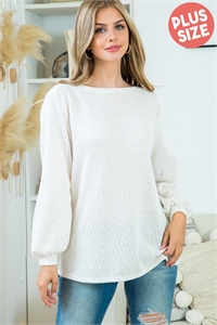 SA3-000-3-PPT21079X-IV - PLUS SIZE GEO PATTERN BOAT NECK LONG SLEEVE TOP- IVORY 3-2-1