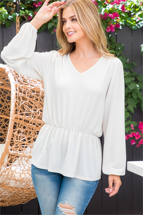S16-9-2-PPT21080-CRMSLV - PUFF SLEEVE V-NECK GLITTER DETAIL TOP- CREAM SILVER 1-2-2-2 (NOW $7.25 ONLY!)