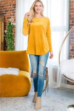 S11-7-4-PPT21089-MU-2 - BOAT NECK LONG SLEEVE VELVET TOP - MUSTARD 3-0-0-0