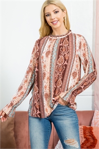 S12-4-2-PPT21092-BLSMNT - RUFFLE NECKLINE FLORAL PRINTED TOP- BLUSH/MINT 1-2-2-2 (NOW $6.75 ONLY!)