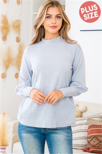 S5-8-3-PPT21104X-GY - PLUS SIZE MOCK NECK BUBBLE SLEEVE TOP- GREY 3-2-1 (NOW $5.75 ONLY!)