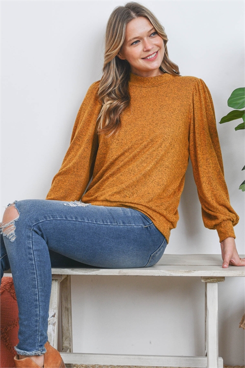 S12-4-1-PPT21143-MU - CREW NECK PUFF SLEEVE TOP- MUSTARD 1-2-2-2 (NOW $6.75 ONLY!)