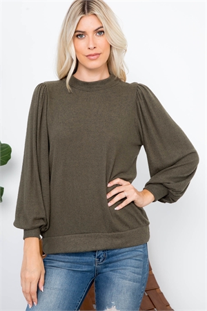 S9-6-4-PPT21143-OV-1 - CREW NECK PUFF SLEEVE TOP- OLIVE 1-2-0-3