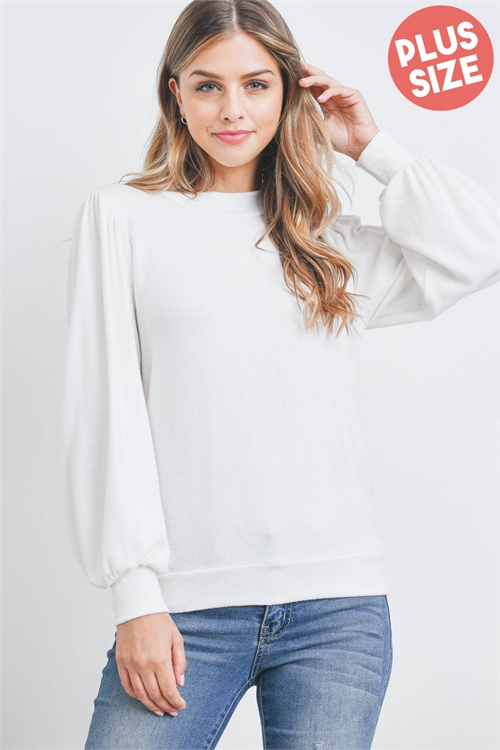 S8-14-3-PPT21143X-OFW - PLUS SIZE CREW NECK PUFF SLEEVE TOP- OFF WHITE 3-2-1