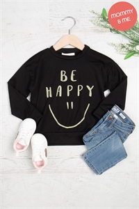 S8-11-3-PPT21157TK-BK-1 - KIDS "BE HAPPY" PRINT LONG SLEEVE TOP- BLACK 0-0-0-1-1-0-0-1