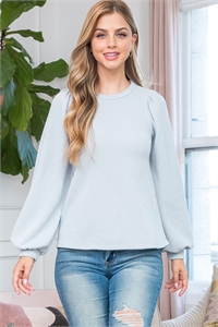 S11-10-1-PPT21160-SLV - BACK BUTTON DETAIL PUFF SLEEVE KNITTED TOP- SILVER 1-2-2-2