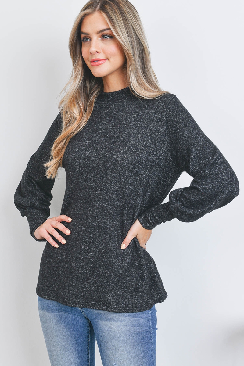 SA3-00-4-PPT21174-BK2T - PUFF SLEEVE MOCK NECK TOP- BLACK 2TONE 1-2-2-2