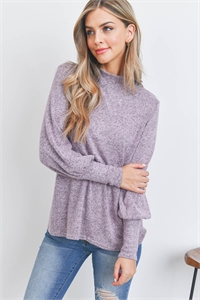 S5-2-4-PPT21174-MVDKBK - PUFF SLEEVE MOCK NECK TOP- MAUVE DK./BLACK 1-2-2-2