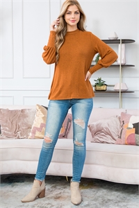 S5-1-1-PPT21174-RU - PUFF SLEEVE MOCK NECK TOP- RUST 1-2-2-2