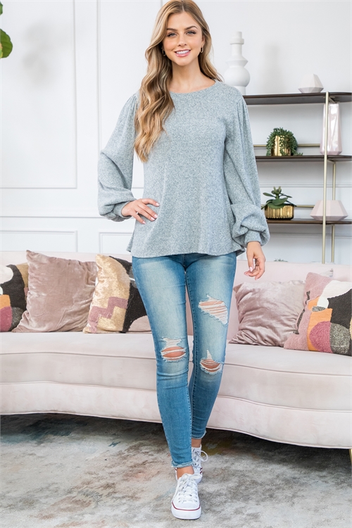 S15-4-3-PPT21177-HG - PUFF SLEEVE BELLA RIB TOP- HEATHER GREY 1-2-2-2