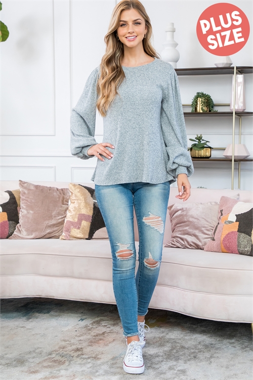 S9-11-4-PPT21177X-HG-1 - PLUS SIZE PUFF SLEEVE BELLA RIB TOP- HEATHER GREY 2-2-1