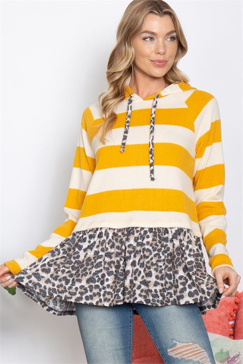 S9-12-1-PPT21186-MU - LEOPARD HEM STRIPES SELF TIE HOODIE- MUSTARD 1-2-2-2