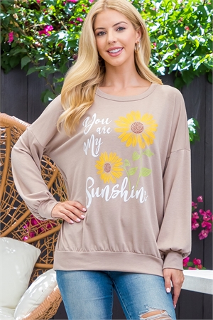 S4-8-1-PPT21191-TP - LONG SLEEVE SUNFLOWER PRINTED TOP- TAUPE 1-2-2-2