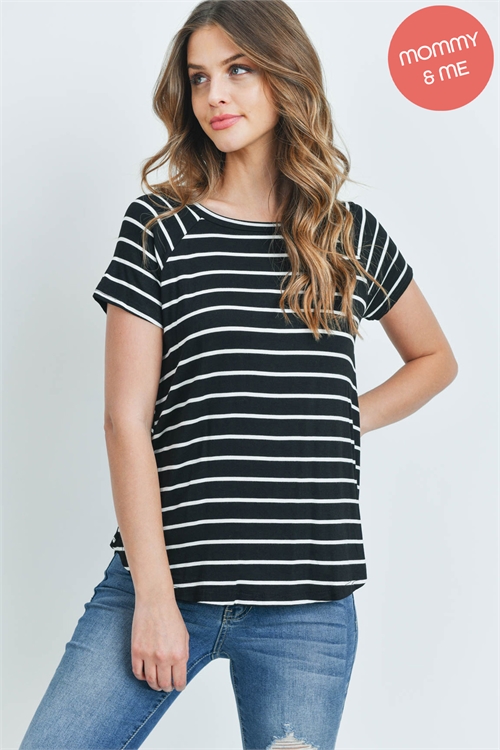 S11-3-3-PPT2123-BKIV - BOAT NECK ROUND HEM TUNIC STRIPES TOP- BLACK/IVORY 1-2-2-2