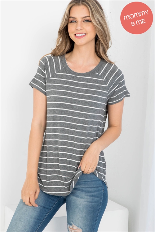 S11-5-1-PPT2123-CHLIV - BOAT NECK ROUND HEM TUNIC STRIPES TOP- CHARCOAL/IVORY 1-2-2-2