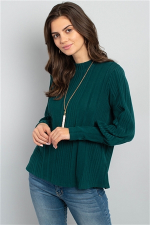 S13-12-1-PPT2129-GN-1 - DOLMAN SLEEVES HIGH NECK RIB DETAIL SWEATER- GREEN 1-2-1-2