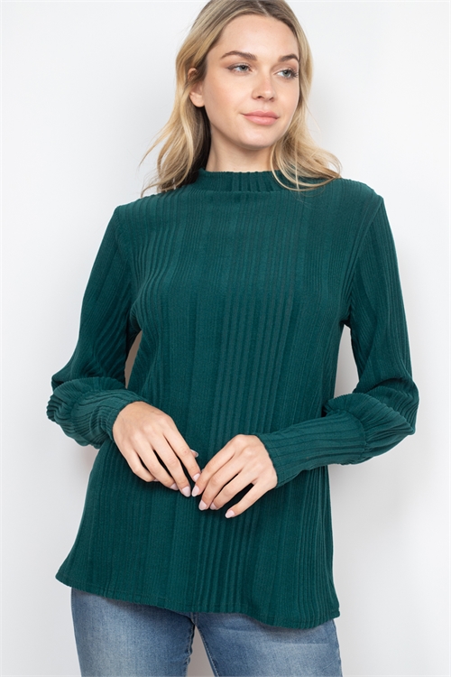 S13-11-2-PPT2129-GN - DOLMAN SLEEVES HIGH NECK RIB DETAIL SWEATER- GREEN 1-2-2-2