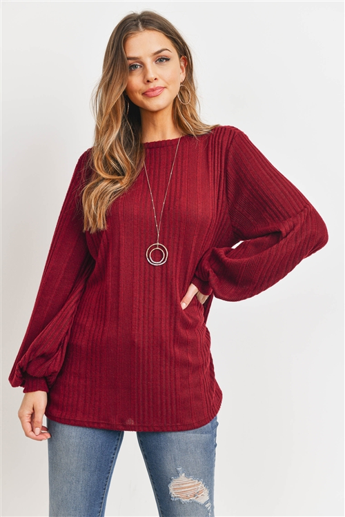 S16-12-1-PPT2132-RFT2038-RSW034-BU-1 - KNIT LONG SLEEVES BOAT NECK SOLID SWEATER- BURGUNDY 2-2-0-0