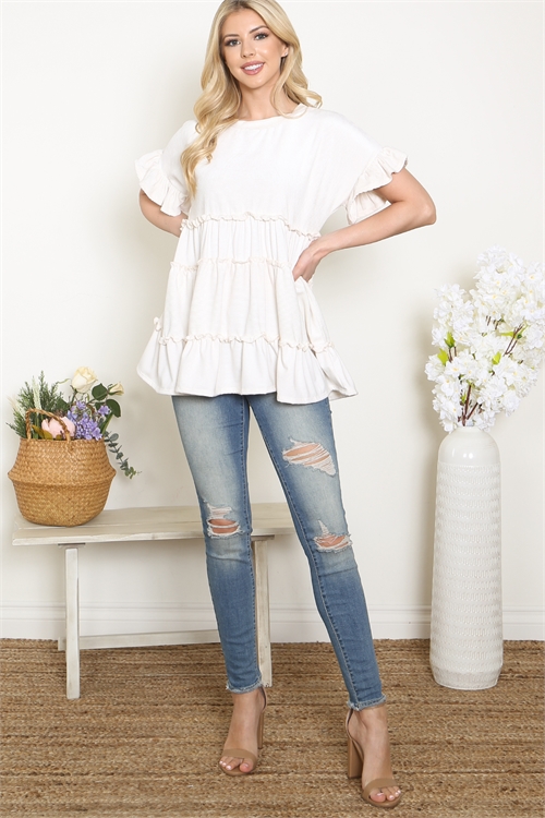 S11-12-1-PPT21354-IV - MERROW RUFFLE DETAIL SHORT SLEEVE TOP- IVORY 1-2-2-2