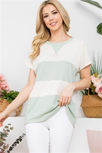 S13-1-3-PPT21380-CRMGNA - DOLMAN SHORT SLEEVE COLOR BLOCK HACCI TOP- CREAM-GREEN ASH 1-2-2-2