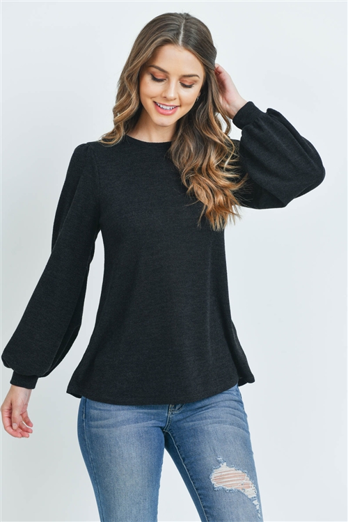 S10-2-1-PPT2139-BK - LONG SLEEVES ROUND NECK MIER SWEATER- BLACK 1-2-2-2