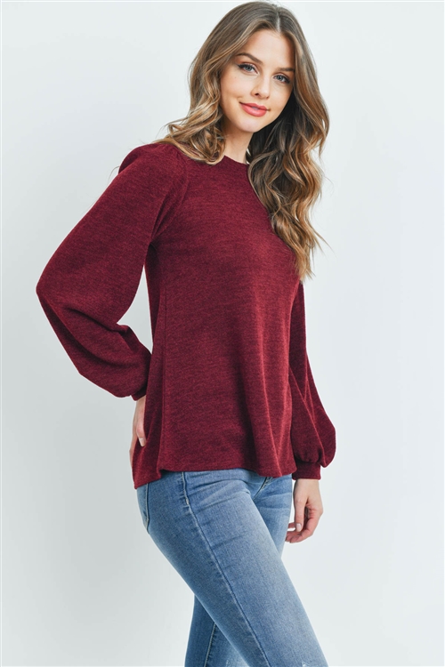 S12-4-1-PPT2139-BU - LONG SLEEVES ROUND NECK MIER SWEATER- BURGUNDY 1-2-2-2