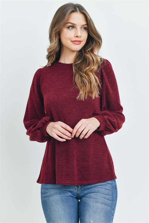 S10-5-4-PPT2139-BU-A - LONG SLEEVES ROUND NECK MIER SWEATER- BURGUNDY 6-3-0-0