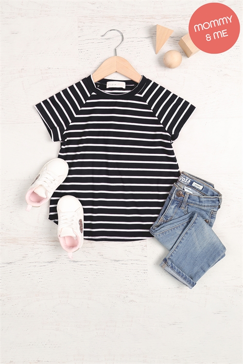 S11-17-3-PPT21452TK-BKIV - KIDS SHORT SLEEVE STRIPE RAGLAN TOP- BLACK/IVORY 1-1-1-1-1-1-1-1