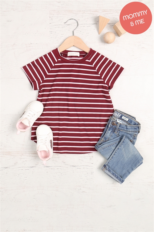 S12-9-2-PPT21452TK-BUIV-1 - KIDS SHORT SLEEVE STRIPE RAGLAN TOP- BURGUNDY/IVORY 1-1-1-1-1-1-0-1