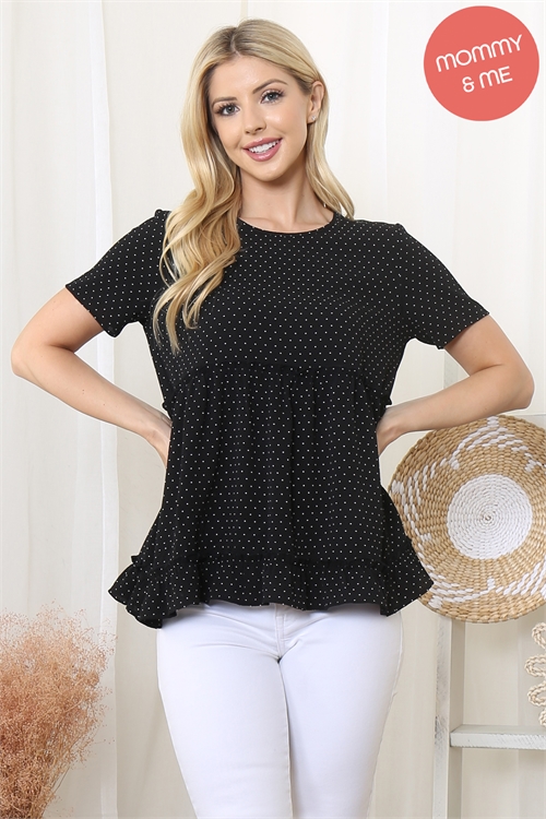 S11-10-4-PPT21461-BK - POLKA DOT MERROW DETAIL SHORT SLEEVE TOP- BLACK 1-2-2-2