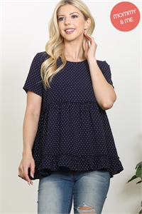 S9-20-4-PPT21461-NV-1 - POLKA DOT MERROW DETAIL SHORT SLEEVE TOP- NAVY 1-1-2-1