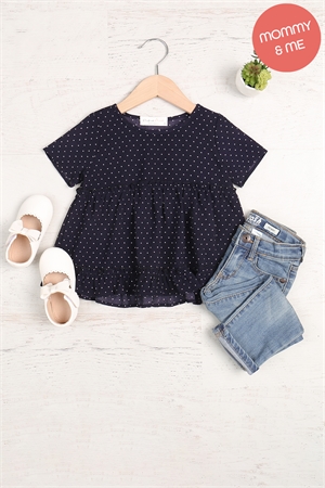 S11-18-4-PPT21461TK-NV - KIDS POLKA DOT MERROW DETAIL SHORT SLEEVE TOP- NAVY 1-1-1-1-1-1-1-1