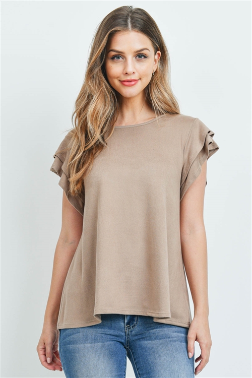 S11-13-3-PPT2147-MC-1 - LAYERED SHORT SLEEVES BOAT NECK SOLID TOP- MOCHA 0-2-2-2