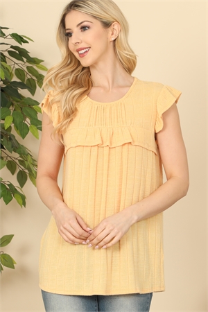 S15-7-3-PPT21473-MU - RUFFLE DETAIL PLEATED TOP- MUSTARD 1-2-2-2