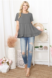 S14-12-2-PPT21485-DKGY - MERROW FRILL DETAIL SHORT SLEEVE TOP- DARK GREY 1-2-2-2