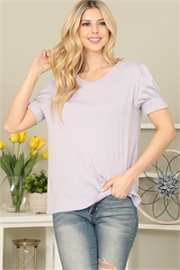S9-3-3-PPT21487-LLC - SOLID SMOCKED CUFF SHORT SLEEVE TOP - LILAC 1-2-2-2