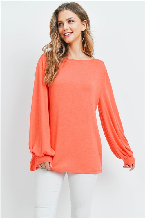 S10-20-1-PPT2158-CRL-1 - DOLMAN SLEEVES SOLID HACCI TOP- CORAL 2-2-2