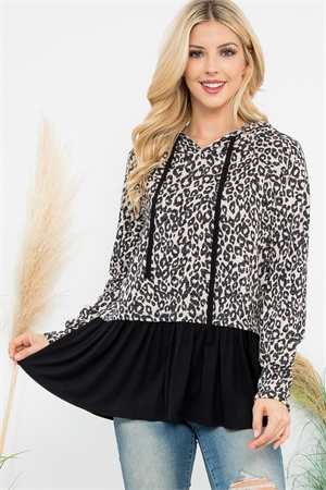 S7-10-2-PPT21589-IVBK - SOLID HEM ANIMAL PRINT HOODIE TOP- IVORY BLACK 1-2-2-1