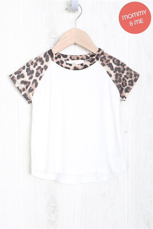 S9-10-2-PPT2159TK-IVBWN-1 - KIDS LEOPARD SLEEVE AND NECKBAND SOLID RIB TOP- IVORY/BROWN 1-1-0-1-1-1-1-1