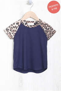 S9-10-2-PPT2159TK-NVBWN-1 - KIDSLEOPARD SLEEVE AND NECKBAND SOLID RIB TOP- NAVY/BROWN 1-1-0-1-1-1-1-1