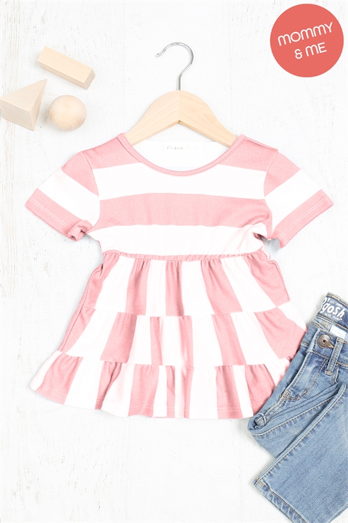 S10-4-4-PPT2164TK-CRL - KIDS STRIPES LAYERED RUFFLE HEM TOP- CORAL 0-1-1-1-1-1-1-0